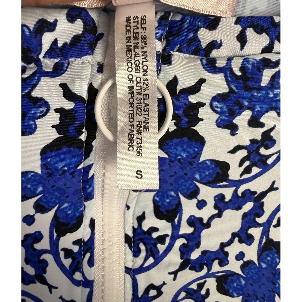Nanette Lepore Rash‎ Guard Womens Small Blue Floral Long Sleeve Zip Swim Shirt - Picture 4 of 7